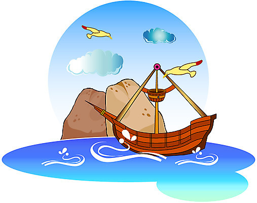 EPS 주간 클립아트 구름 물결 바다 섬 수상교통 두마리 일러스트 자연 갈매기 조류 산 풍경 해변 사람없음 야외 비행 나무배 선박 국내일러스트 자연요소 동물 교통수단 2 배_교통 생태계 파일형식 벡터