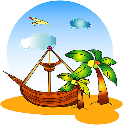 EPS 주간 클립아트 나무 식물 구름 한마리 열매 바다 교통 수상교통 일러스트 갈매기 조류 해변 사람없음 야외 야자수 비행 범선 야자열매 나무배 선박 국내일러스트 자연요소 동물 1 교통수단 배_교통 파일형식 벡터