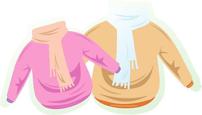 EPS 클립아트 잡화 옷 상의 일러스트 사람없음 목도리 스웨터 니트 커플룩 겨울옷 여성용 남성용 국내일러스트 커플 겨울 파일형식 벡터