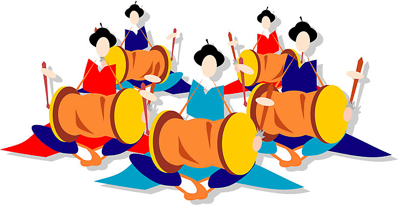 EPS 클립아트 한국문화 한국전통 여자 남자 문화 예술 일러스트 놀이 타악기 국악기 사람 여러명 전통놀이 공연 사물놀이 전통공연 장구 농악대 국내일러스트 동양문화 전통 악기 다수 한국 국악 이벤트 파일형식 벡터