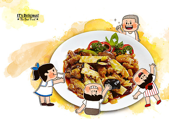 PSD 편집이미지 여자 남자 어린이 음식 포토일러 함께함 사람 여러명 시원함 탕수육 어린이만 이미지편집 다수 컨셉 중식 파일형식