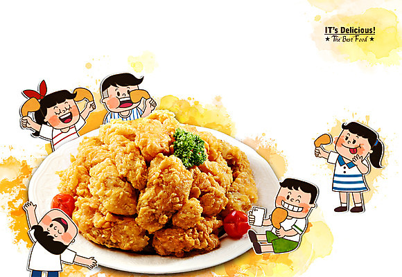 PSD 편집이미지 여자 남자 어린이 음식 포토일러 함께함 사람 여러명 치킨 시원함 닭다리 어린이만 이미지편집 다수 컨셉 닭고기요리 파일형식