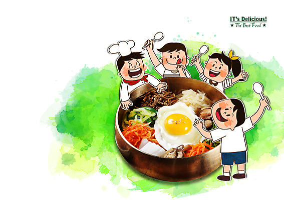 PSD 편집이미지 여자 남자 어린이 음식 포토일러 함께함 사람 여러명 숟가락 시원함 비빔밥 어린이만 이미지편집 한식 다수 컨셉 수저 파일형식