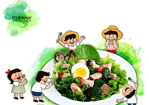 PSD 편집이미지 모자 여자 남자 어린이 음식 포크 채소 포토일러 함께함 사람 여러명 샐러드 시원함 어린이만 이미지편집 식기 잡화 다수 컨셉 파일형식