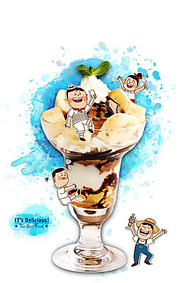 PSD 편집이미지 여자 남자 어린이 음식 포토일러 아이스크림 디저트 함께함 사람 여러명 시원함 파르페 어린이만 이미지편집 다수 컨셉 파일형식