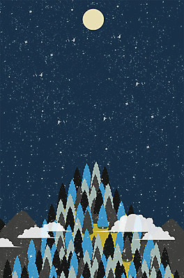 PSD 나무 구름 별 백그라운드 일러스트 자연 밤하늘 산 사람없음 보름달 달 국내일러스트 자연요소 식물 하늘 야간 생태계 파일형식