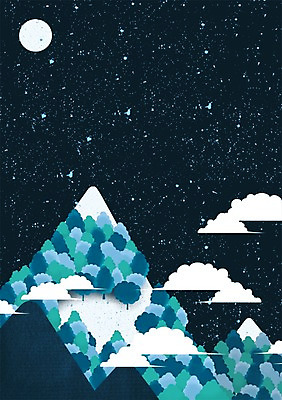 PSD 나무 구름 별 백그라운드 일러스트 자연 밤하늘 하늘 산 사람없음 달 국내일러스트 자연요소 식물 야간 생태계 파일형식