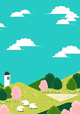 PSD 나무 동물 구름 꽃 백그라운드 일러스트 자연 하늘 주택 꽃나무 초원 사람없음 건물 양 풀 동산 국내일러스트 자연요소 식물 건축물 포유류 생태계 파일형식