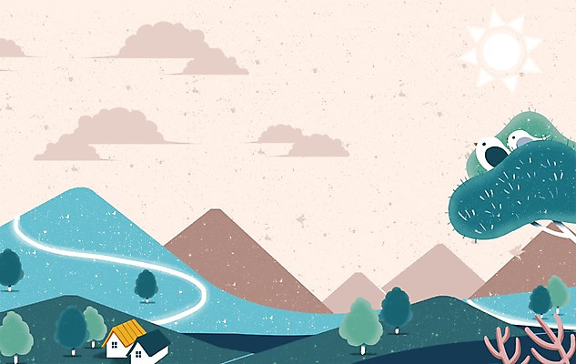 PSD 나무 구름 백그라운드 일러스트 자연 조류 하늘 산 주택 사람없음 태양 나뭇가지 풀 국내일러스트 자연요소 식물 동물 건물 생태계 파일형식