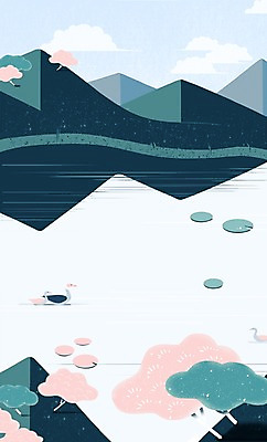 PSD 나무 호수 백그라운드 일러스트 자연 조류 산 오리 사람없음 나뭇가지 연잎 국내일러스트 식물 동물 잎 생태계 파일형식