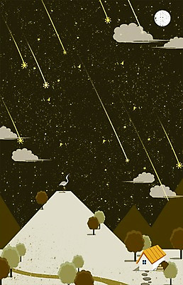 PSD 나무 구름 별 길 백그라운드 일러스트 자연 조류 밤하늘 하늘 산 주택 사람없음 보름달 달 유성 동산 국내일러스트 자연요소 식물 동물 건물 야간 생태계 파일형식