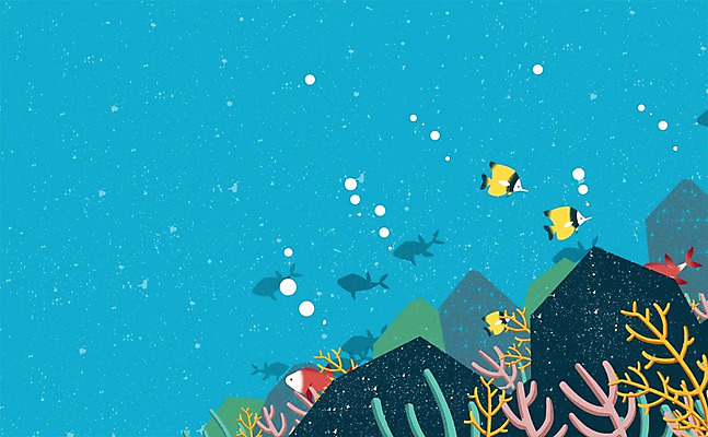 PSD 바다 백그라운드 일러스트 자연 어류 사람없음 바닷속 돌_바위 물방울 해조류 국내일러스트 수중 수중동물 해양식물 생태계 파일형식