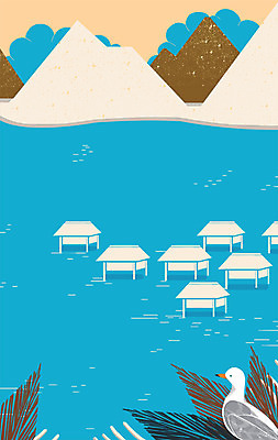 PSD 구름 바다 백그라운드 일러스트 자연 갈매기 조류 나뭇잎 산 주택 사람없음 건물 풀 국내일러스트 자연요소 식물 동물 건축물 잎 생태계 파일형식