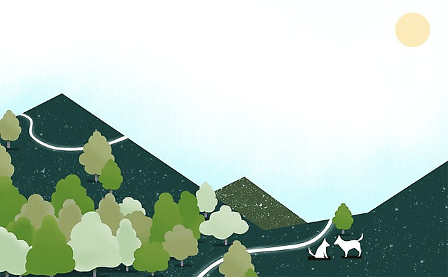 PSD 나무 길 백그라운드 일러스트 자연 산 사람없음 태양 개 숲 산길 국내일러스트 자연요소 식물 포유류 생태계 파일형식