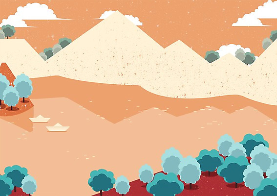 PSD 나무 구름 호수 물결 백그라운드 일러스트 자연 하늘 산 그림자 사람없음 언덕 조각배 국내일러스트 자연요소 식물 배_교통 생태계 파일형식