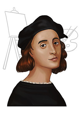 PSD 서양인 외국인 남자 일러스트 한명 사람 상반신 성인 붓 팔레트 이젤 과거 위인 라파엘로 남자만 남자한명만 성인남자만 성인만 국내일러스트 1 컨셉 인종 미술도구 건축가 화가 파일형식