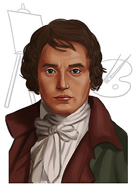 PSD 서양인 외국인 남자 일러스트 한명 사람 상반신 성인 붓 이젤 과거 화가 위인 자크루이다비드 남자만 남자한명만 성인남자만 성인만 국내일러스트 직업 1 컨셉 인종 미술도구 파일형식