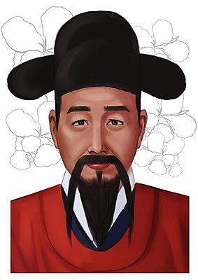 PSD 식물 남자 꽃 일러스트 한명 사람 동양인 상반신 성인 한국인 솜 과거 위인 남자만 남자한명만 성인남자만 성인만 국내일러스트 1 컨셉 인종 파일형식