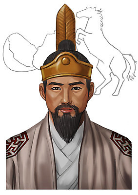 PSD 동물 남자 일러스트 한명 사람 동양인 상반신 성인 알 한국인 말_동물 왕 과거 위인 박혁거세 남자만 남자한명만 성인남자만 성인만 국내일러스트 1 컨셉 포유류 인종 파일형식