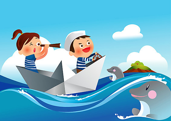 주간 구름 여자 남자 어린이라이프 어린이 바다 섬 일러스트 항해 사람 야외 두명 망원경 돌고래 호기심 키_배핸들 종이배 천진난만 어린이만 국내일러스트 AI파일 자연요소 라이프스타일 감정 컨셉 배_교통 포유류 수중동물 핸들 종이접기 파일형식 벡터