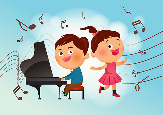 여자 남자 어린이라이프 어린이 악기 연주 음표 일러스트 노래 사람 두명 공연 건반 피아노 호기심 오선지 천진난만 어린이만 국내일러스트 AI파일 라이프스타일 기호 감정 음악 컨셉 이벤트 건반악기 악보 오선 파일형식 벡터