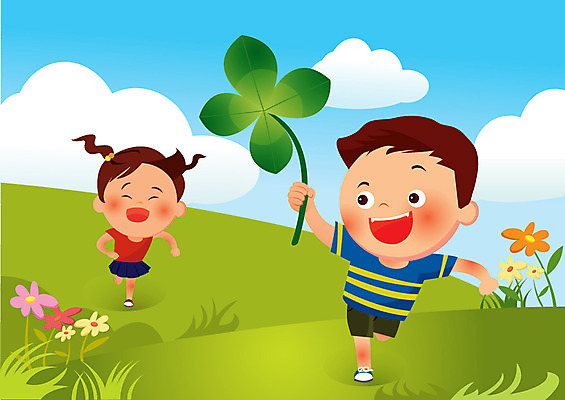 주간 식물 구름 여자 남자 꽃 어린이라이프 어린이 일러스트 사람 초원 야외 두명 달리기 네잎클로버 호기심 천진난만 어린이만 국내일러스트 AI파일 자연요소 라이프스타일 감정 컨셉 모션 클로버 파일형식 벡터