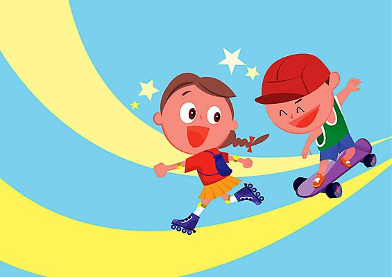 모자 여자 남자 어린이라이프 어린이 일러스트 놀이 사람 두명 보드 롤러블레이드 호기심 천진난만 어린이만 국내일러스트 AI파일 라이프스타일 잡화 감정 스포츠 컨셉 취미 파일형식 벡터
