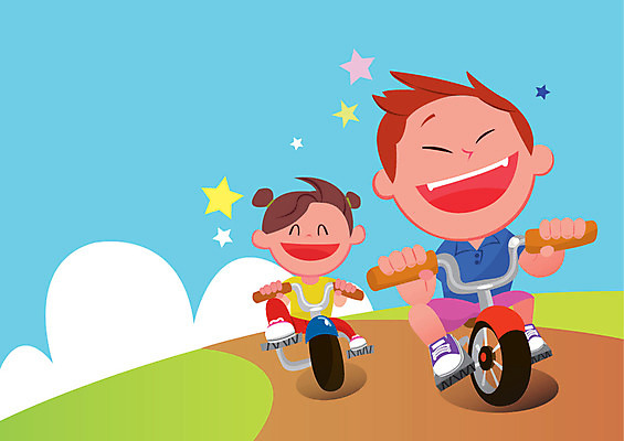 주간 여자 남자 어린이라이프 어린이 일러스트 놀이 사람 야외 두명 자전거 호기심 천진난만 어린이만 국내일러스트 AI파일 자연요소 라이프스타일 감정 컨셉 바이크 파일형식 벡터