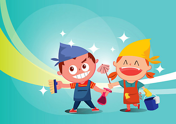 여자 남자 어린이라이프 어린이 일러스트 사람 두명 바구니 먼지떨이 청소도구 청소 호기심 분무기 천진난만 어린이만 국내일러스트 AI파일 라이프스타일 감정 컨셉 도구 파일형식 벡터