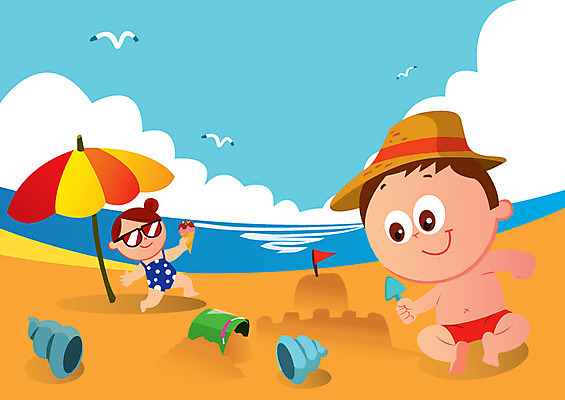 주간 구름 모자 여자 남자 수영복 어린이라이프 어린이 일러스트 갈매기 아이스크림 사람 해변 야외 두명 모래사장 선글라스 파라솔 소라 호기심 모래성 천진난만 어린이만 국내일러스트 AI파일 자연요소 라이프스타일 잡화 옷 감정 안경 모래 바다 컨셉 조류 어패류 디저트 파일형식 벡터