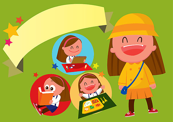 여자 어린이라이프 어린이 음식 일러스트 사람 여러명 일상 책 유치원생 스케치북 호기심 유치원복 식판 급식 천진난만 여자만 어린이만 소녀만 국내일러스트 AI파일 라이프스타일 옷 감정 다수 컨셉 학용품 라이프 파일형식 벡터