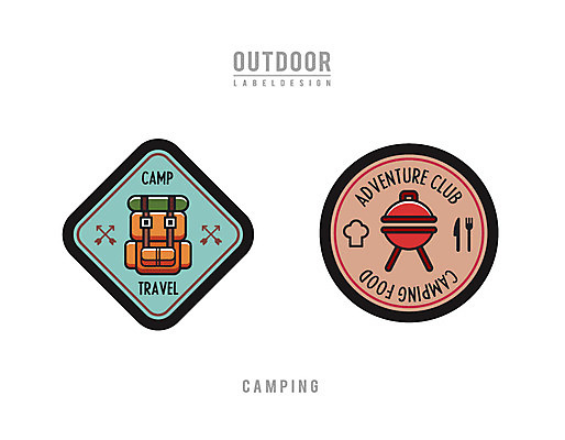 여행 일러스트 배낭 레저 아웃도어 사람없음 라벨 캠핑 그릴 국내일러스트 AI파일 가방 주방용품 프레임 파일형식 벡터