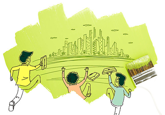 편집이미지 남자 서류가방 비즈니스 페인팅 포토일러 사람 빌딩 성인 뒷모습 세명 달리기 페인트 도시 붓 비즈니스맨 남자만 성인남자만 성인만 이미지편집 AI파일 뷰포인트 가방 모션 건물 직장인 파일형식 벡터