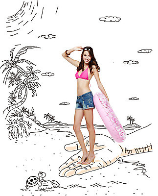 전신 서양인 외국인 나무 식물 동물 백인 구름 편집이미지 손 계절 여자 바다 여행 물놀이 포토일러 휴가 한명 서기 웃음 사람 20대 성인 신체부위 여름 여름휴가 바캉스 비키니 선글라스 야자수 거북이 튜브 청년만 성인한명만 성인만 이미지편집 AI파일 자연요소 1 수영복 안경 파충류 모션 놀이 표정 인종 청년 파일형식 벡터 여름_계절