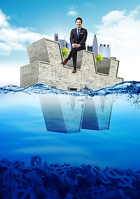 PSD 편집이미지 남자 한명 성인 물 달러 한국인 비즈니스맨 원화 수면 침몰 이미지편집 자연요소 1 돈 비즈니스 사람 동양인 직장인 파일형식