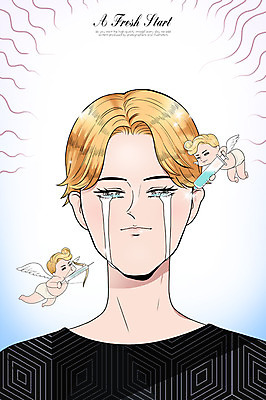 PSD 남자 일러스트 천사 주사기 한명 사람 성인 뷰티 우아함 성형수술 만화 눈물 남자만 남자한명만 성인남자만 성인만 순정만화 국내일러스트 1 감정 컨셉 의료기기 수술 파일형식