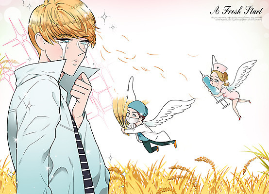 PSD 여자 남자 날개 일러스트 곡류 사람 성인 세명 뷰티 머리카락 간호사 의사 벼 우아함 성형수술 만화 눈물 탈모 성인만 순정만화 국내일러스트 감정 컨셉 머리 의료진 수술 증상 파일형식