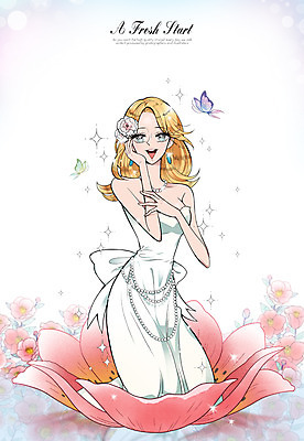 PSD 식물 여자 꽃 나비 일러스트 한명 사람 성인 뷰티 우아함 성형수술 만화 여자만 여자한명만 성인여자만 성인만 순정만화 국내일러스트 1 곤충 컨셉 수술 파일형식