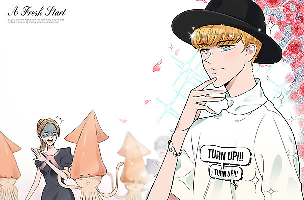 PSD 식물 여자 남자 꽃 일러스트 사람 성인 두명 뷰티 놀람 우아함 성형수술 만화 오징어 성인만 순정만화 국내일러스트 감정 컨셉 연체동물 표정 수중동물 수술 파일형식