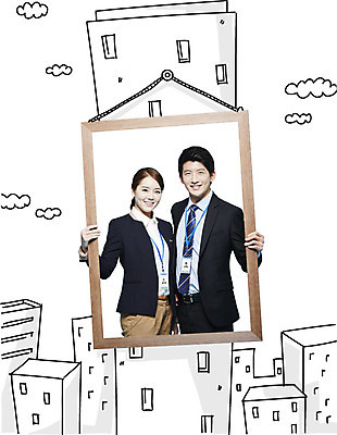 구름 편집이미지 여자 남자 액자 비즈니스 포토일러 프레임 웃음 들기 사람 동양인 정장 빌딩 상반신 20대 성인 두명 한국인 구직 비즈니스맨 비즈니스우먼 신입사원 출입카드 청년만 성인만 이미지편집 AI파일 자연요소 옷 컨셉 모션 표정 인종 청년 건물 직장인 출입증 파일형식 벡터