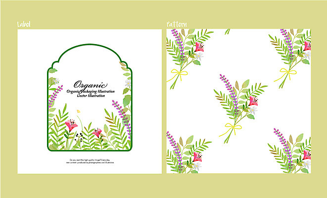 식물 꽃 백그라운드 패턴 일러스트 나뭇잎 사람없음 라벨 유기농 국내일러스트 AI파일 웰빙 잎 무늬 프레임 파일형식 벡터
