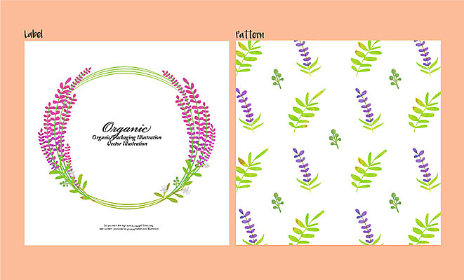 식물 꽃 백그라운드 패턴 일러스트 나뭇잎 사람없음 라벨 유기농 라벤더 국내일러스트 AI파일 웰빙 잎 무늬 프레임 허브 파일형식 벡터