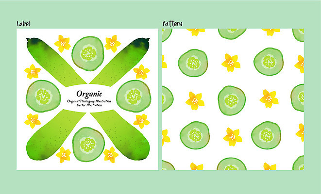 식물 꽃 백그라운드 패턴 채소 일러스트 오이 사람없음 라벨 유기농 국내일러스트 AI파일 웰빙 무늬 프레임 파일형식 벡터