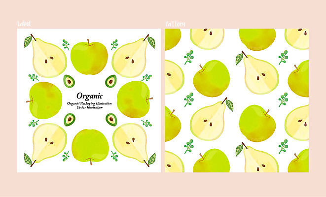 백그라운드 패턴 과일 일러스트 사람없음 라벨 배 사과 유기농 국내일러스트 AI파일 웰빙 무늬 프레임 파일형식 벡터