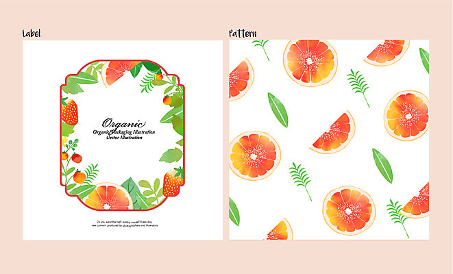 식물 백그라운드 패턴 과일 일러스트 딸기 나뭇잎 사람없음 라벨 자몽 유기농 국내일러스트 AI파일 웰빙 잎 무늬 프레임 파일형식 벡터