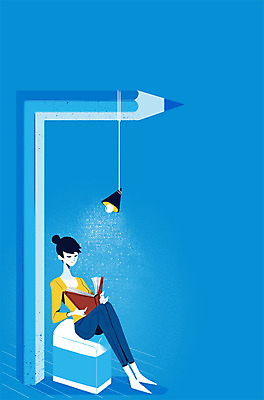 PSD 여자 줄 의자 일러스트 상상 바닥 상상일러스트 한명 사람 앉기 성인 책 독서 연필 등불 기둥 지우개 여자만 여자한명만 성인여자만 성인만 국내일러스트 1 건축 가구 모션 학용품 조명 필기구 파일형식