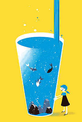 PSD 여자 어린이 바다 일러스트 상상 상상일러스트 어류 한명 사람 소녀 컵 물 돌_바위 물방울 여자만 여자한명만 어린이만 소녀만 소녀한명만 동심 국내일러스트 자연요소 1 식기 수중동물 파일형식