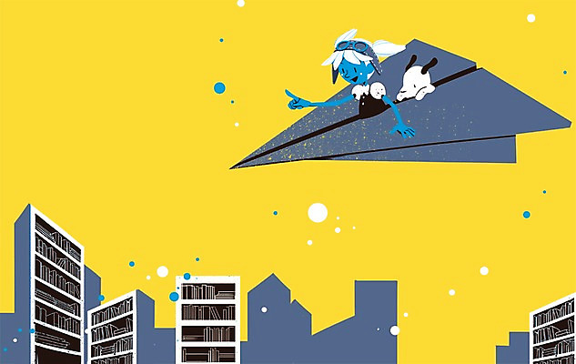 PSD 동물 여자 어린이 일러스트 상상 책장 상상일러스트 한명 사람 소녀 책 도전 비행 도서관 강아지 종이비행기 여자만 여자한명만 어린이만 소녀만 소녀한명만 국내일러스트 1 교육 가구 반려동물 개 종이접기 파일형식