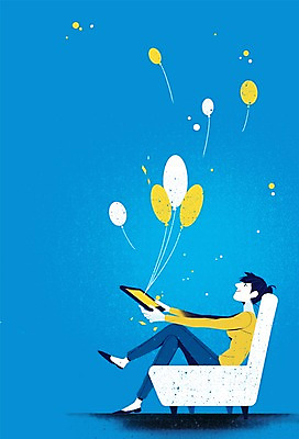 PSD 여자 종이 의자 일러스트 상상 상상일러스트 한명 사람 성인 스마트폰 가루 풍선 여자만 여자한명만 성인여자만 성인만 국내일러스트 1 가구 핸드폰 스마트기기 파일형식