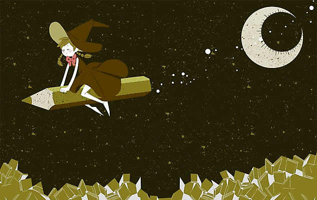 PSD 여자 별 어린이 일러스트 상상 자 상상일러스트 한명 사람 소녀 책 판타지 연필 달 비행 마녀 마녀모자 여자만 여자한명만 어린이만 소녀만 소녀한명만 동심 국내일러스트 자연요소 모자_잡화 1 문구용품 학용품 필기구 파일형식